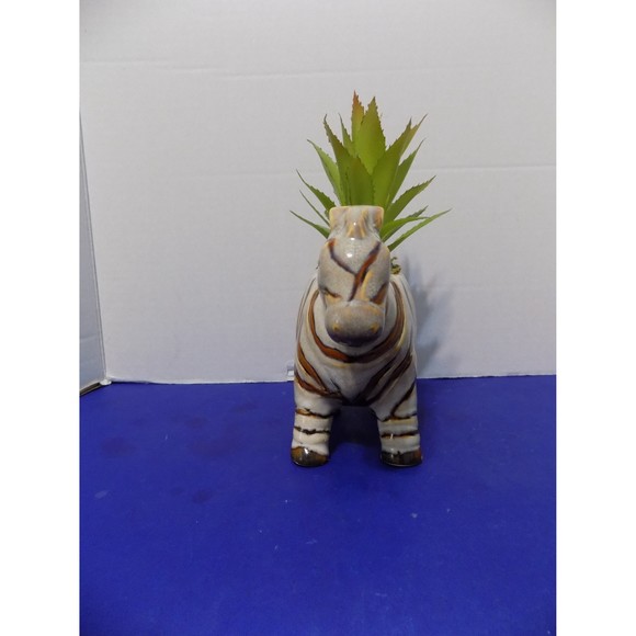 NEW Zebra Planter With Faux Plant Zebra Figurine Home Decor - Picture 2 of 5